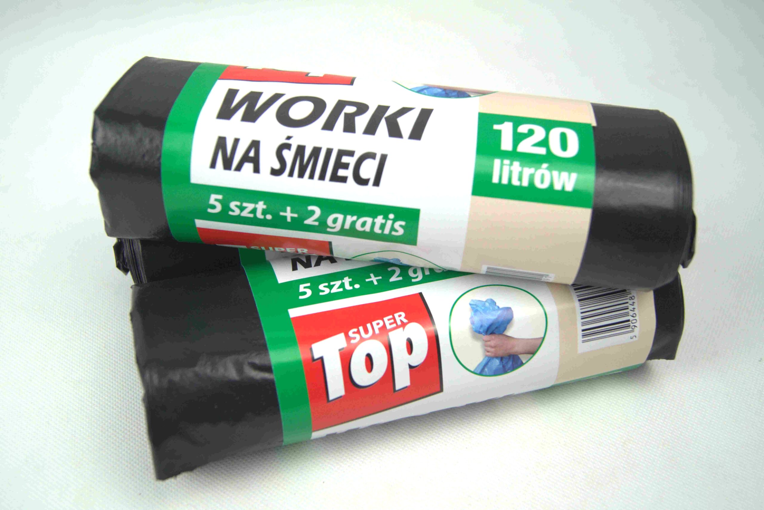 Worki na Śmieci 120l opak. 5+2szt gratis 70x110cm SuperTop, Oryginalne nie Podrabiane!! - obrazek 2